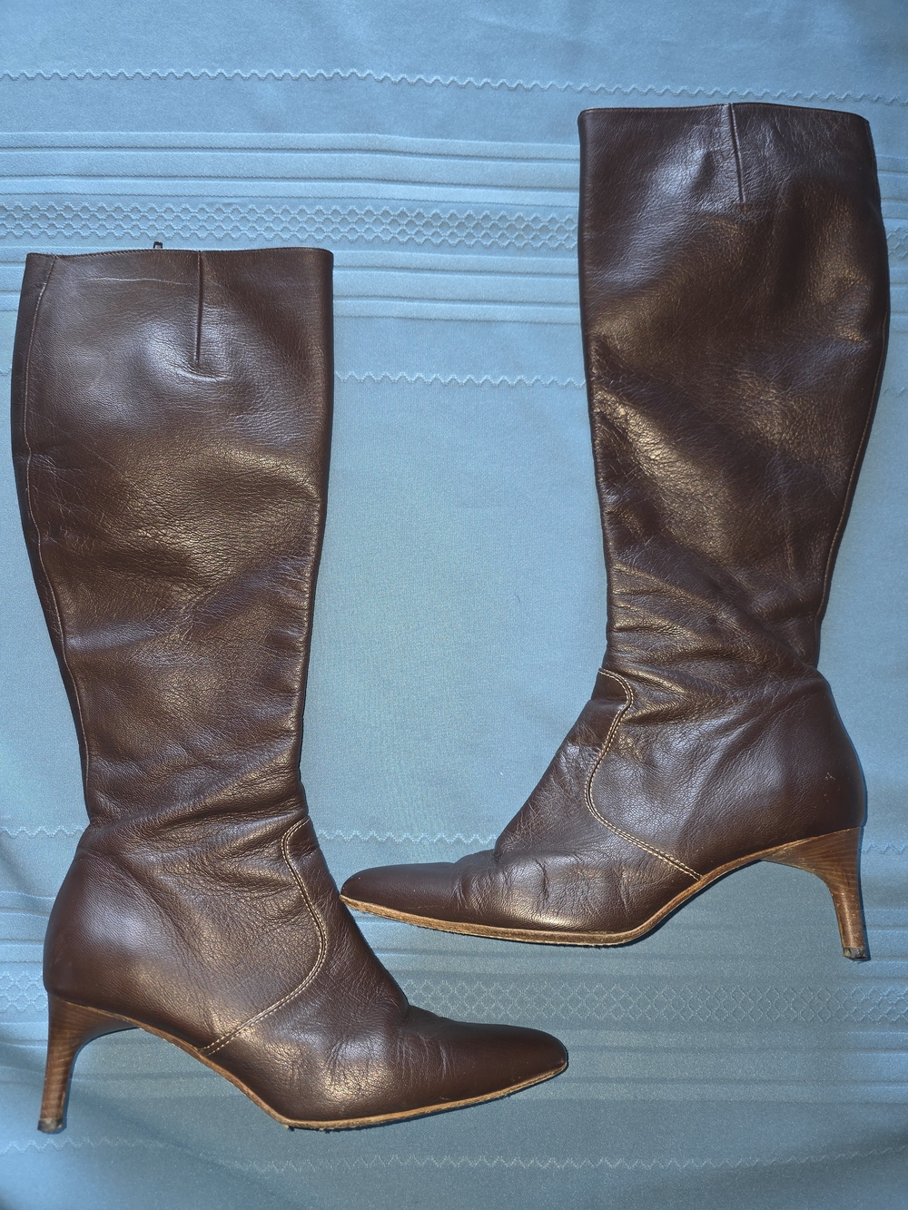 Vintage J. Crew Italian Leather Knee-High Kitten Heel Boots - Size 10